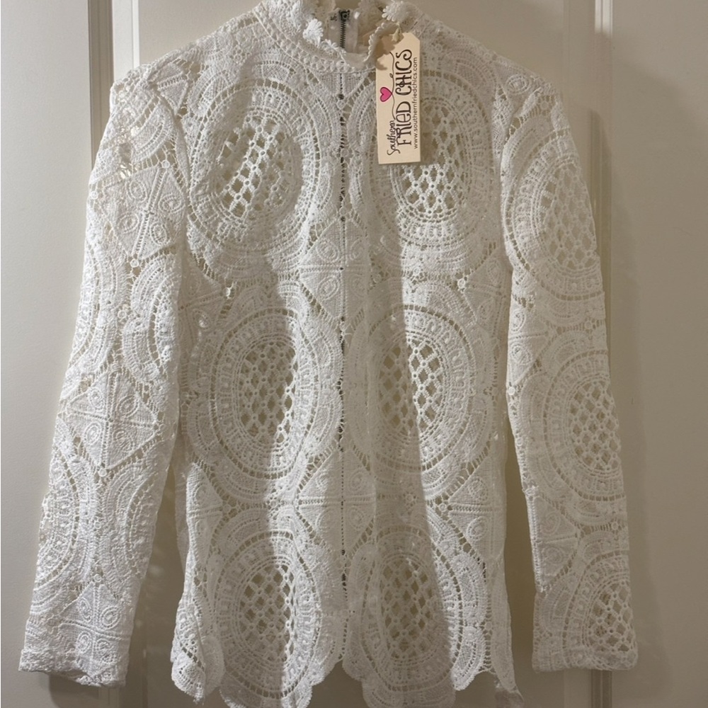 Southern Fried Chics White Lace Blouse  Medium